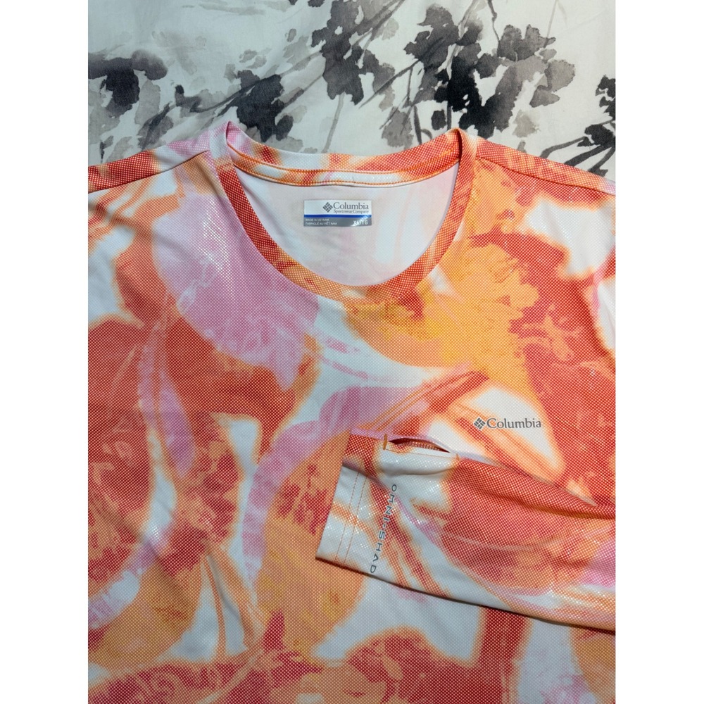 Columbia Omni-Shade Sun Shirt Womens XL Orange Pink Tie Dye Long Sleeve Top